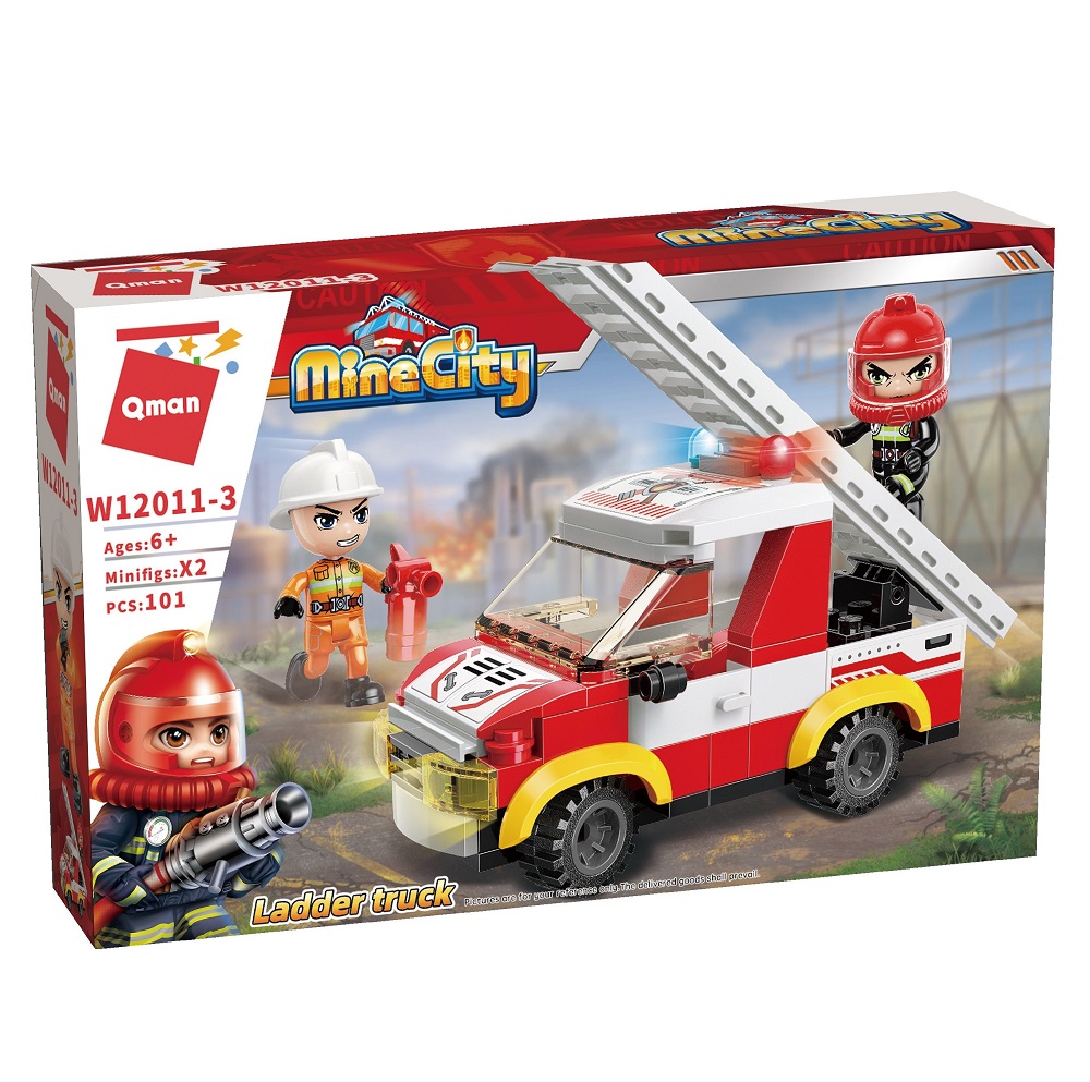 Set de constructie Qman Camion de Pompieri cu Scara 101 piese - poza 2