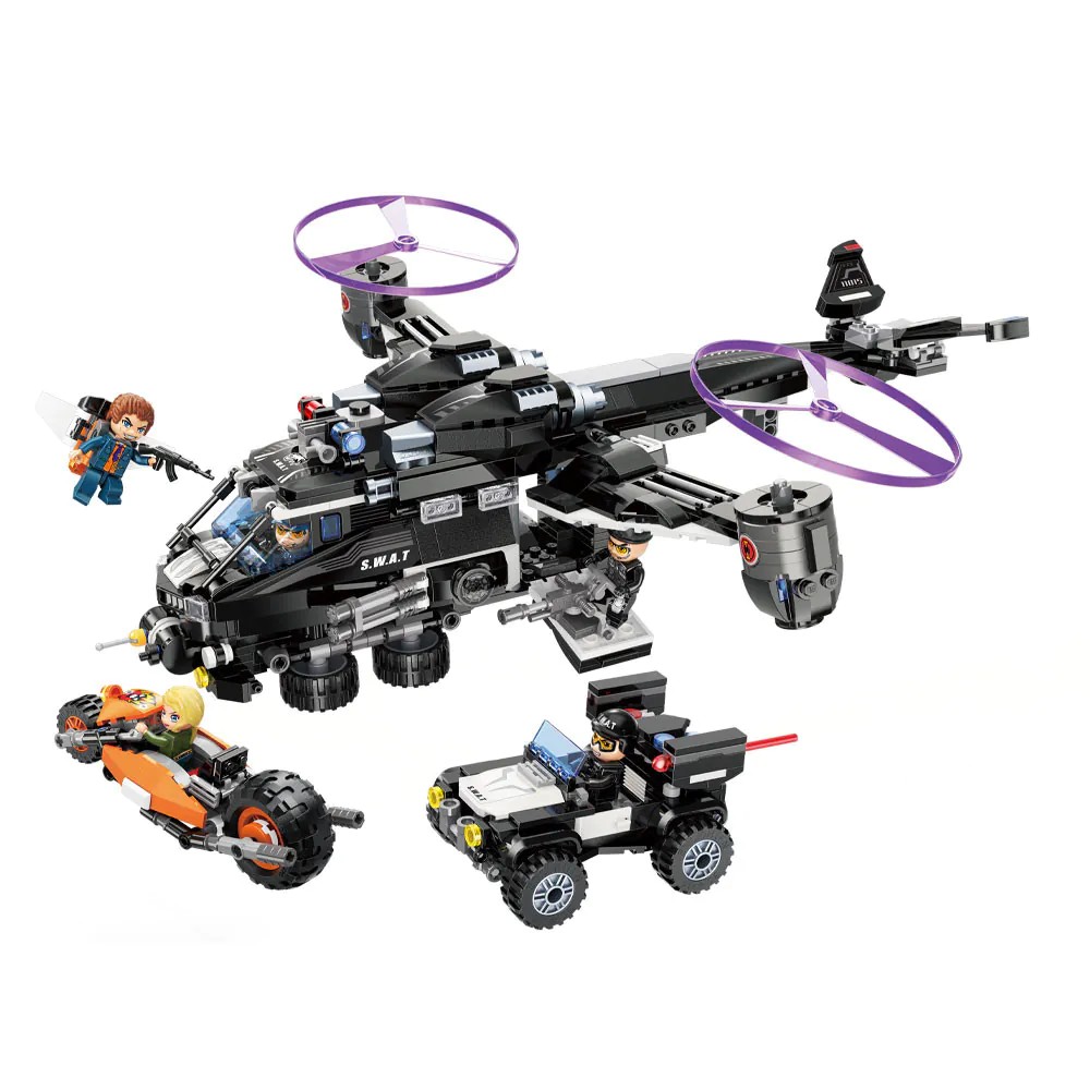 Set de constructie Qman Elicopter de Politie 903 piese - poza 1