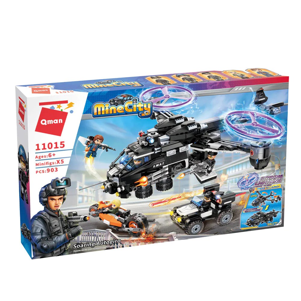 Set de constructie Qman Elicopter de Politie 903 piese - poza 2