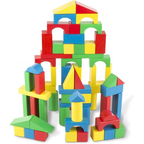 Set de construit Cuburi din lemn colorate 100 bucati Melissa and Doug 0481 - poza 2