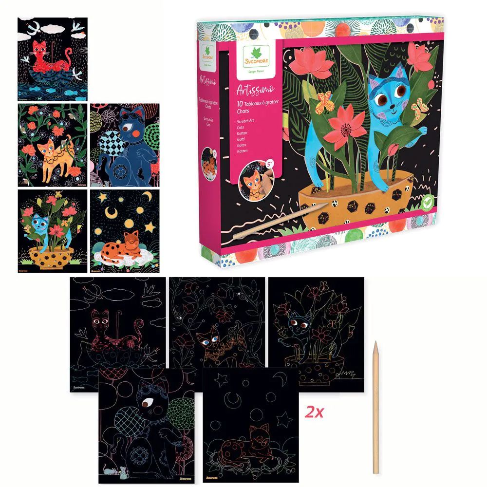 Set de creatie cu planse de razuit Sycomore L Pisici - poza 1