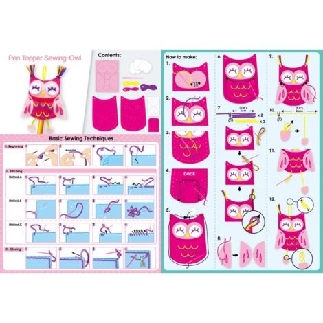 Set de cusut DIY - decoratiune topper pentru creion - Bufnita - poza 4