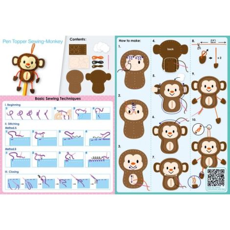 Set de cusut DIY - decoratiune topper pentru creion - Maimuta - poza 4
