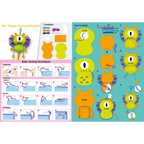 Set de cusut DIY - decoratiune topper pentru creion - Monstrulet - poza 5
