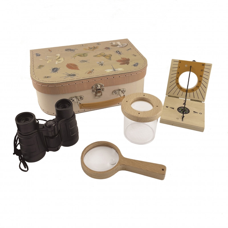 Set de explorator cu valiza lemn si accesorii incluse pentru copii,+3 ani