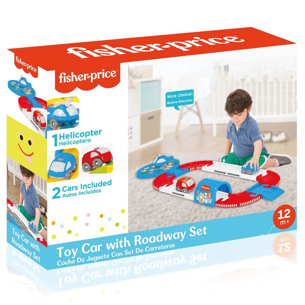 Set de joaca circuit 24 piese cu masinute si elicopter Fisher Price - poza 2
