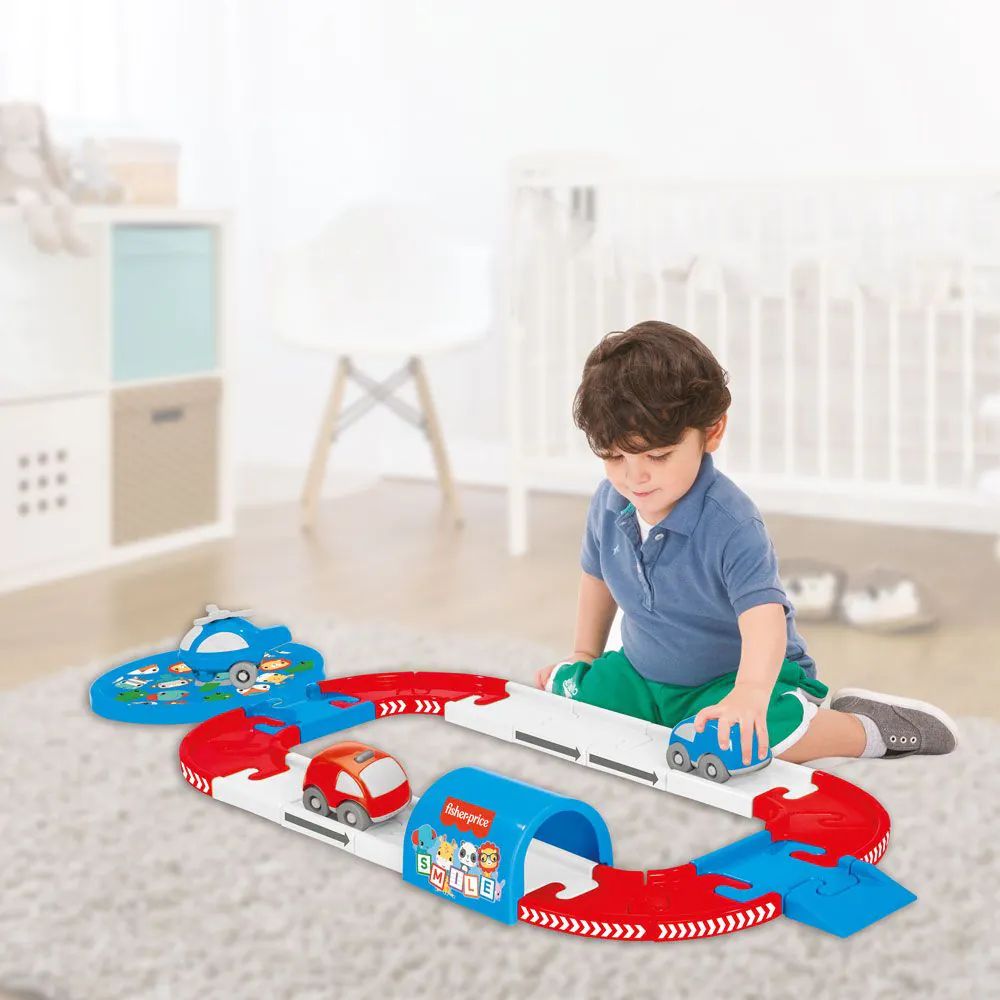 Set de joaca circuit 24 piese cu masinute si elicopter Fisher Price - poza 3