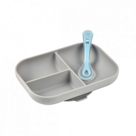 Set de masa silicon Beaba 2 piese - Gri - poza 1