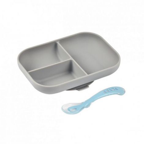 Set de masa silicon Beaba 2 piese - Gri - poza 2