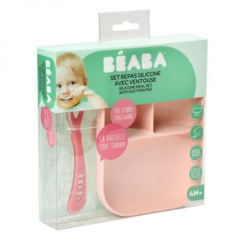 Set de masa silicon Beaba 2 piese - Roz - poza 2