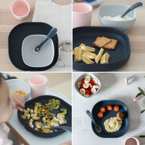 Set de masa silicon Beaba 4 piese Night Blue - poza 3