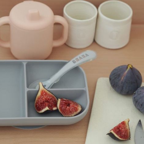 Set de masa silicon cu cana Beaba Old Pink - poza 4