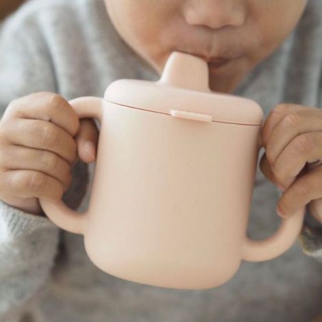 Set de masa silicon cu cana Beaba Old Pink - poza 5