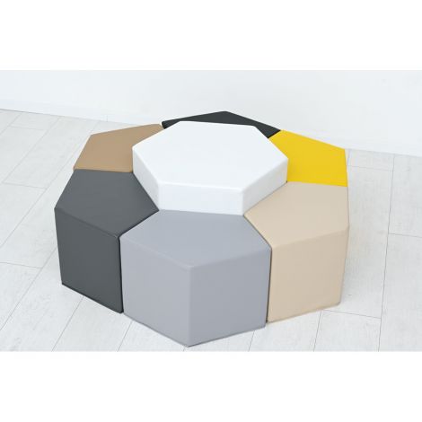 Set de pufuri LO2 masa si scaune, nuante gri-bej-galben, gradinita si scoala - poza 3