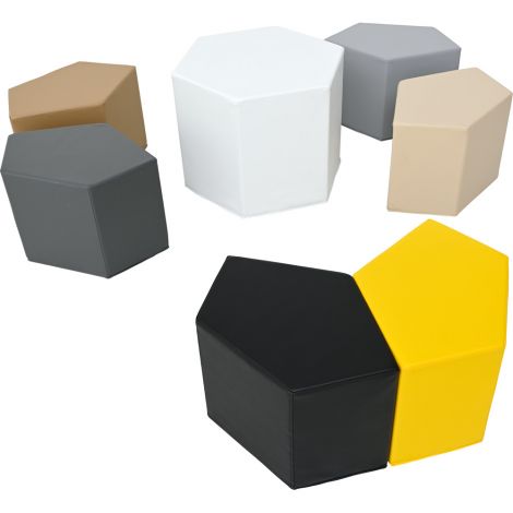 Set de pufuri LO2 masa si scaune, nuante gri-bej-galben, gradinita si scoala - poza 4