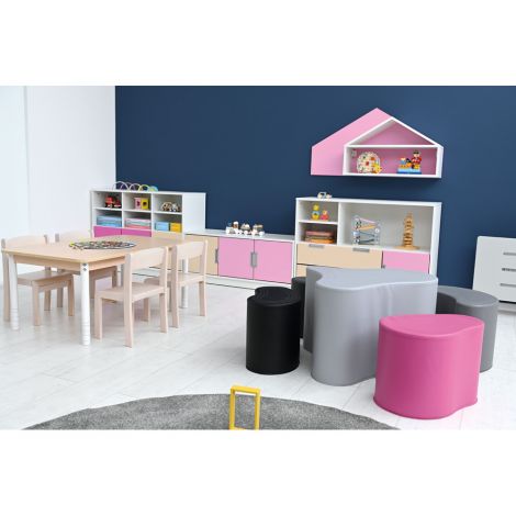 Set de pufuri LO5 masa si scaune, nuante gri-roz, gradinita si scoala - poza 5