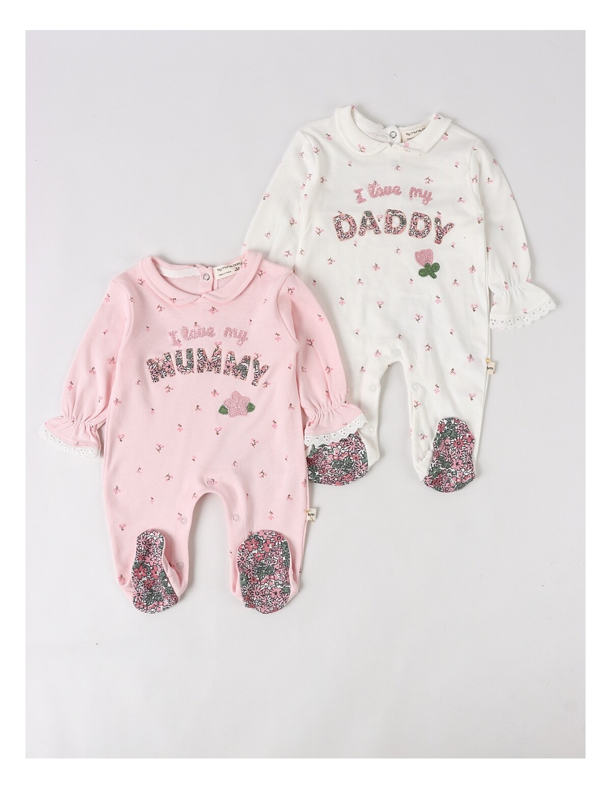 Set doua salopete, I love Mom, Dad, alb-roz