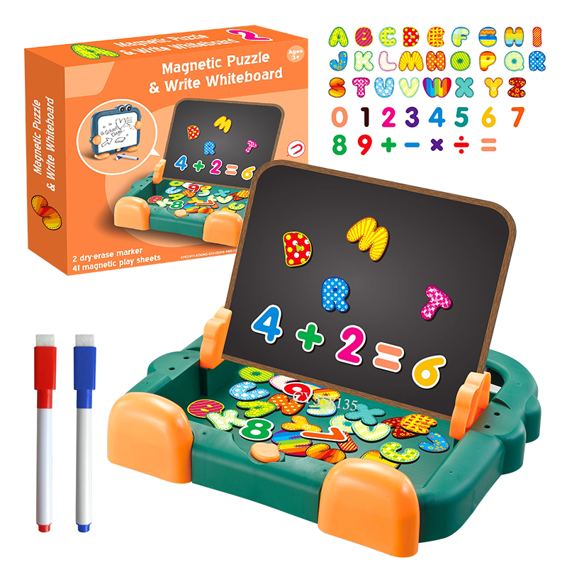 Set educativ 2-in-1 cu 41 piese - tablita magnetica dubla fata cu litere si cifre