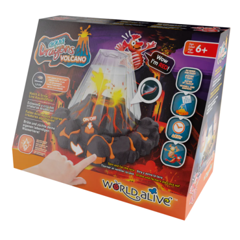 Set educativ STEM - AQUA DRAGONS Habitat VULCAN cu lava - acvariu cu LED si Aqua Dragons rosii