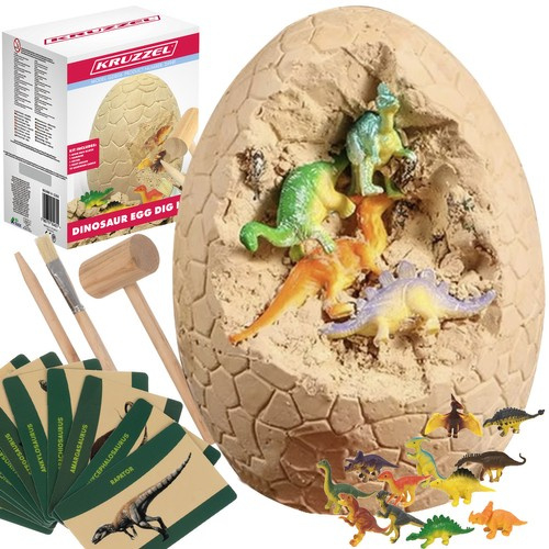 Set Excavare Ou Gigant Dinozauri , 12 Dinozauri Ascunsi + Ustensile din Lemn, 6+ Ani