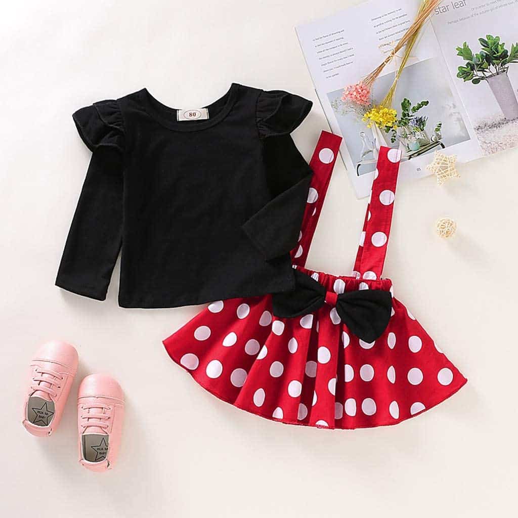 Set Fetite Rosu Cu Buline Maneca Lunga - 12-18 luni - poza 2