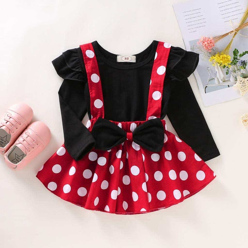 Set Fetite Rosu Cu Buline Maneca Lunga - 9-12 luni - poza 1