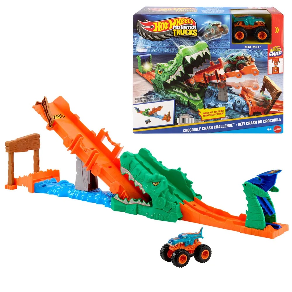 Set Hot Wheels Monster Trucks Crocodile Crash Challenge cu Vehicul Mega Wrex 1 64 - poza 1