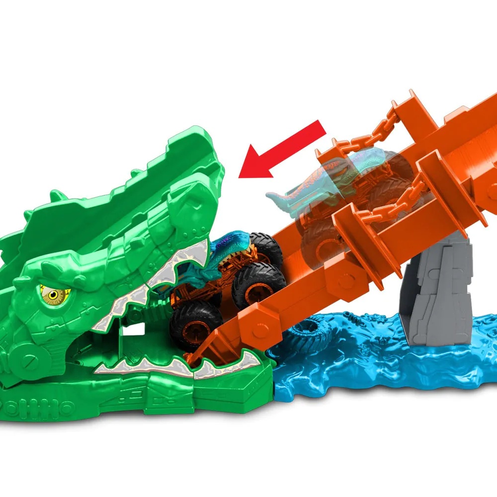 Set Hot Wheels Monster Trucks Crocodile Crash Challenge cu Vehicul Mega Wrex 1 64 - poza 2