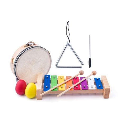 Set Instrumente Muzicale din Lemn Eco Woody 91893 Triunghi, xilofon, tamburina, 2 maracas - poza 2