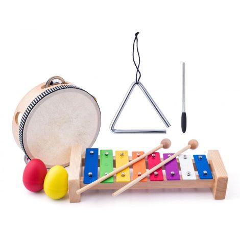 Set Instrumente Muzicale din Lemn Eco Woody 91893 Triunghi, xilofon, tamburina, 2 maracas - poza 4