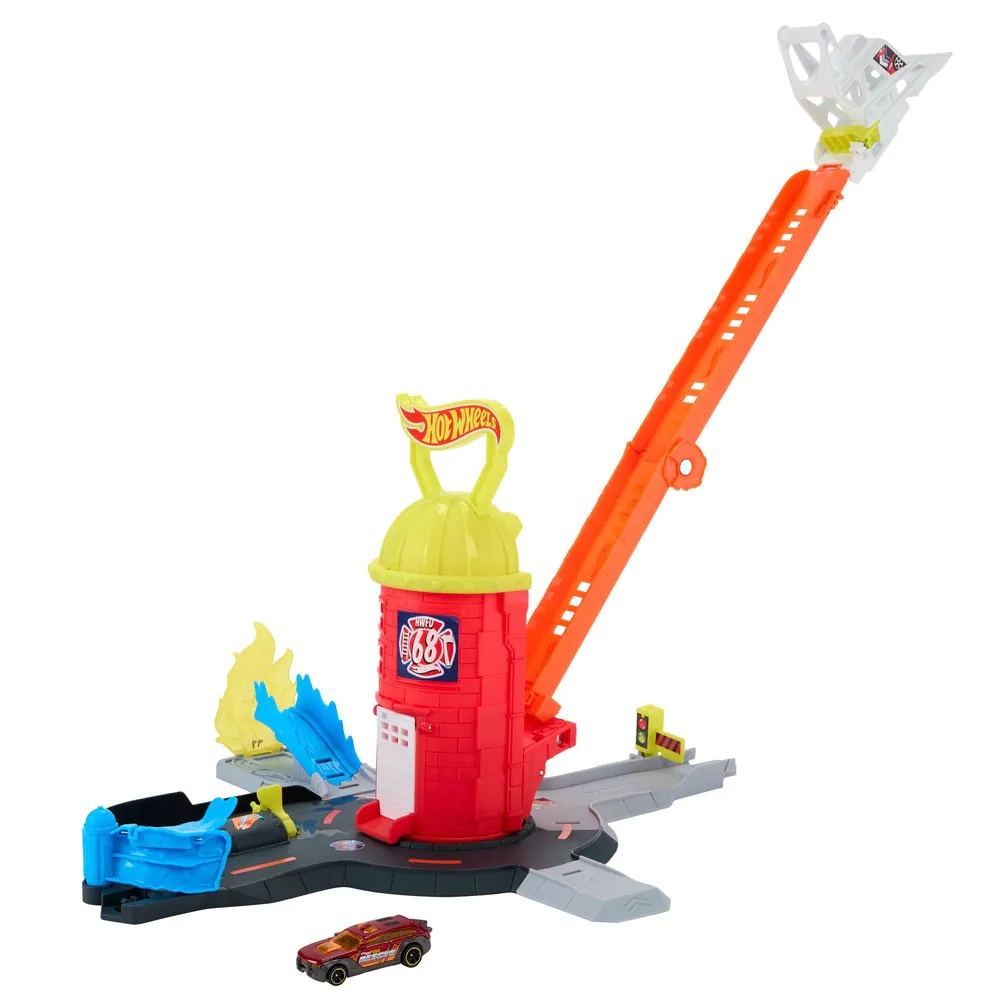 Set Joaca Hot Wheels City Super Fire Station Rescue cu Masinuta si Pista - poza 2