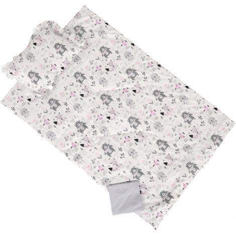 Set lenjerie cu animalute gri-roz pentru patut gradinita - poza 1