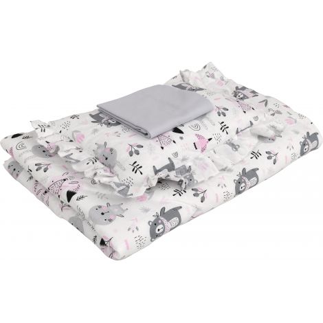 Set lenjerie cu animalute gri-roz pentru patut gradinita - poza 2