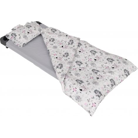 Set lenjerie cu animalute gri-roz pentru patut gradinita - poza 3