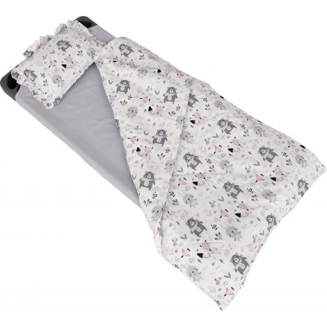 Set lenjerie cu animalute gri-roz pentru patut gradinita - poza 4