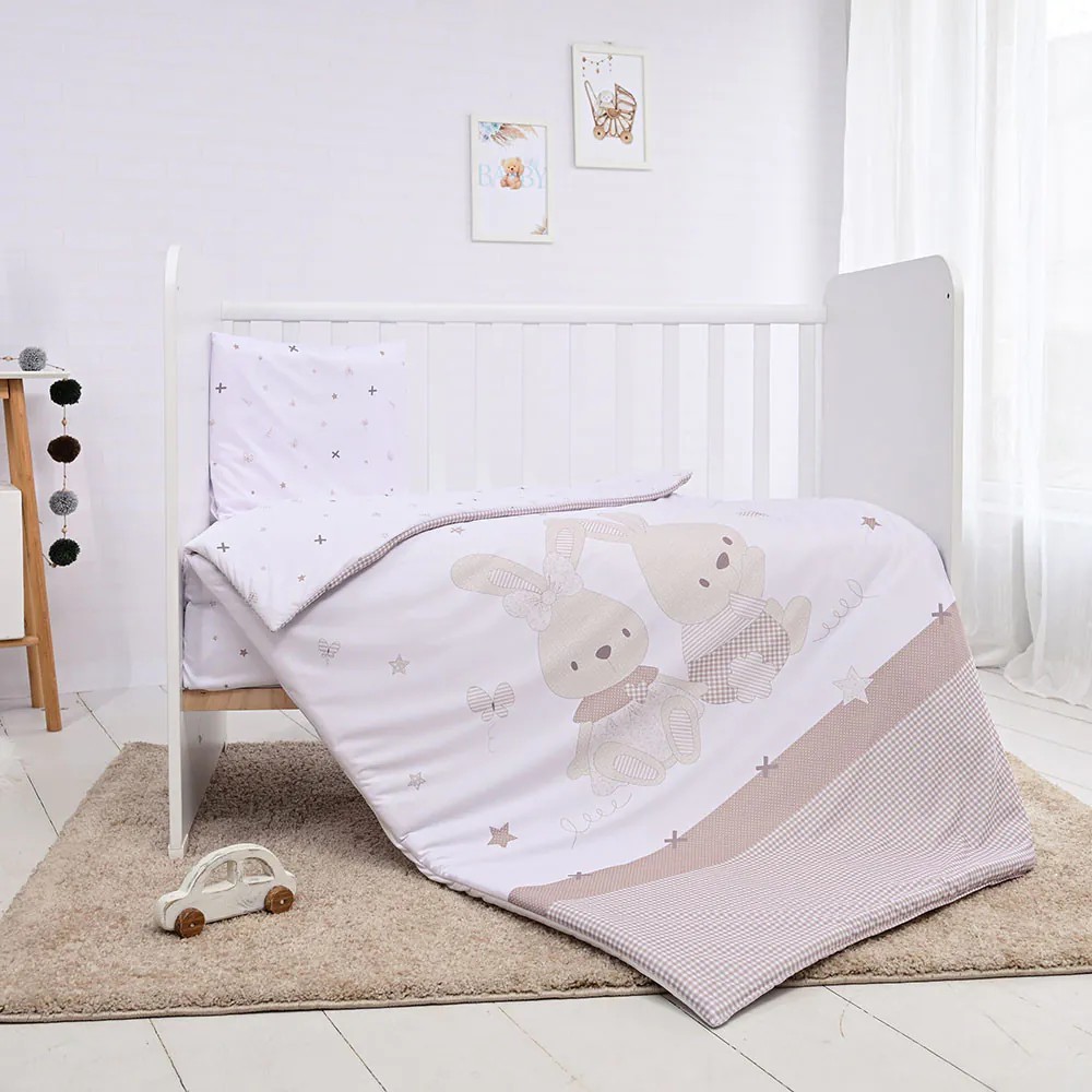 Set lenjerie de pat 5 piese Lorelli Cosy 2024 Honey Bunny Beige - poza 3