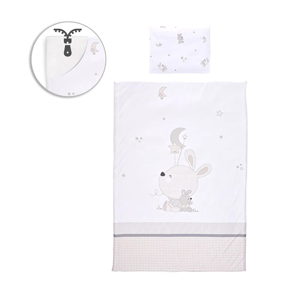 Set lenjerie de pat 5 piese Lorelli Cosy 2024 Rabbits Grey - poza 1