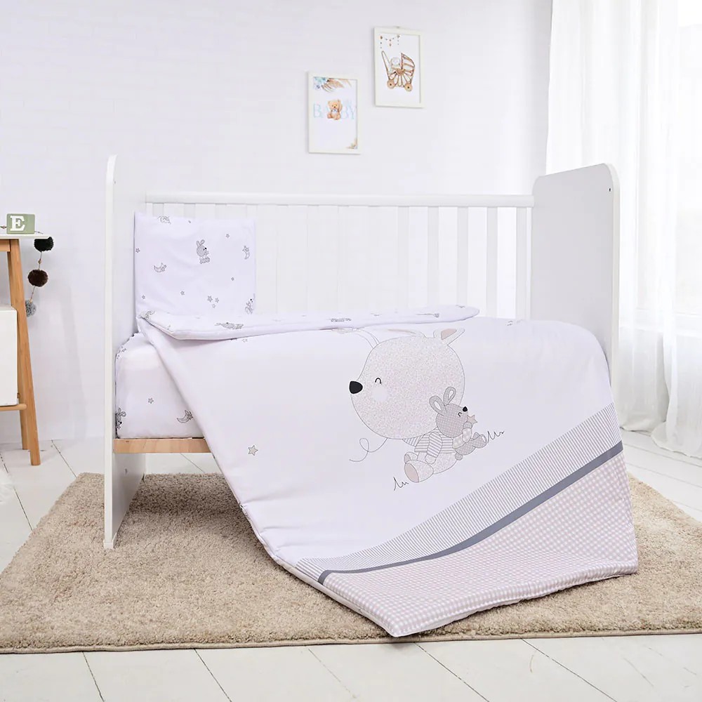 Set lenjerie de pat 5 piese Lorelli Cosy 2024 Rabbits Grey - poza 3