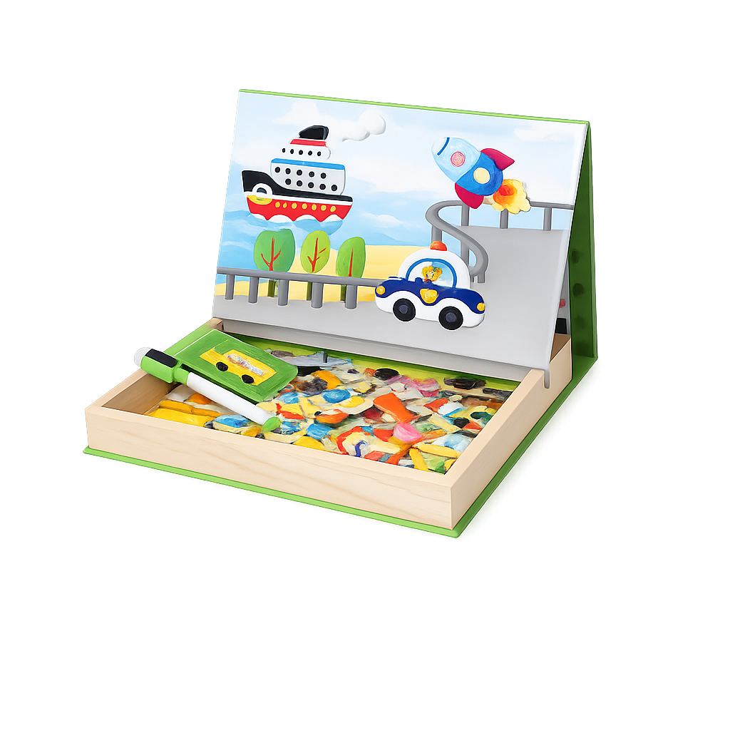 Set magnetic educativ cu vehicule si tabla reutilizabila pentru desen