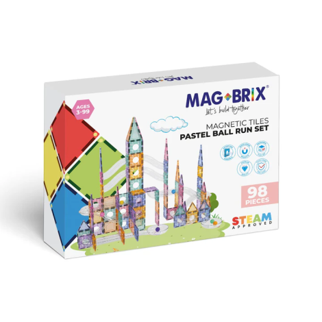 Set magnetic Magblox - 98 piese, circuit cu bile PASTEL - Magbrix Marble Run - poza 1