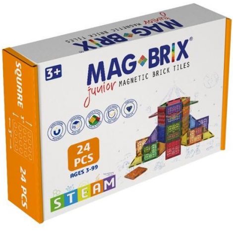 Set magnetic Magbrix Junior 24 piese patrate - compatibil cu caramizi de constructie tip Lego Duplo - poza 1