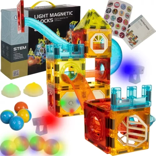 Set Magnetic Marble Run , 75 Piese, Joc de Constructie Creativ pentru Copii 4+ Ani