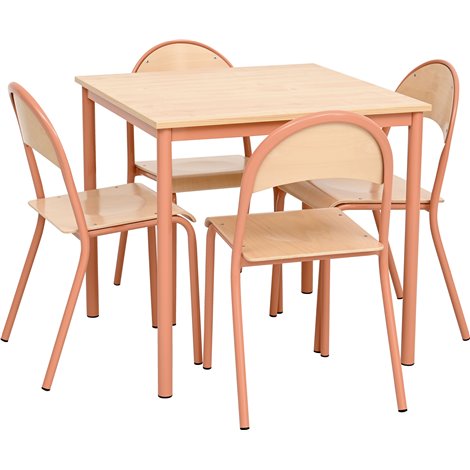 Set masa 80x80 cm si 4 scaune marime P6, picioare metalice roz somon - poza 1