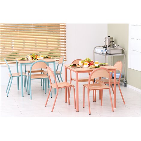 Set masa 80x80 cm si 4 scaune marime P6, picioare metalice roz somon - poza 3