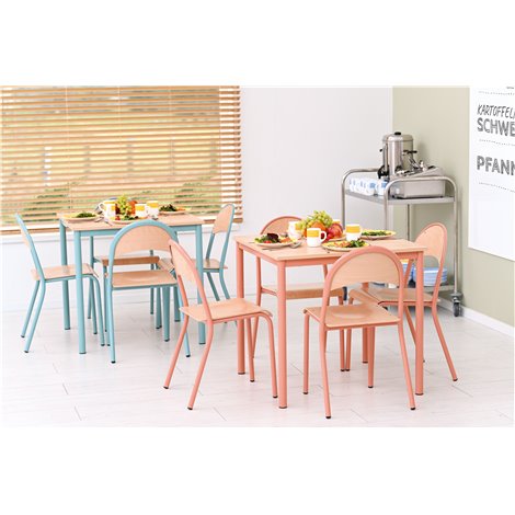 Set masa 80x80 cm si 4 scaune marime P6, picioare metalice roz somon - poza 4