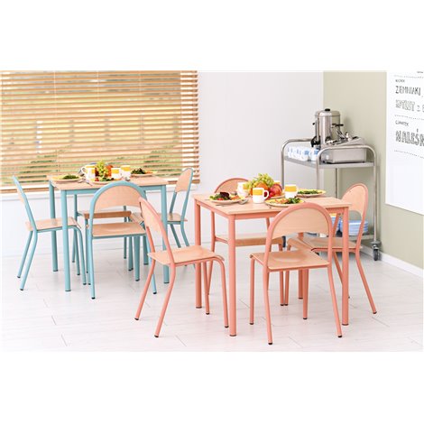 Set masa 80x80 cm si 4 scaune marime P6, picioare metalice roz somon - poza 5