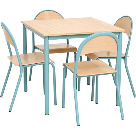 Set masa 80x80 cm si 4 scaune marime P6, picioare metalice turcoaz - poza 1