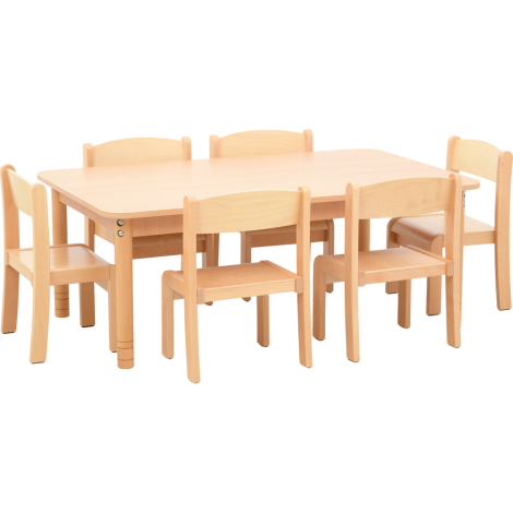 Set masa dreptunghiulara culoare artar si 6 scaunele culoare fag mas 1 incluse