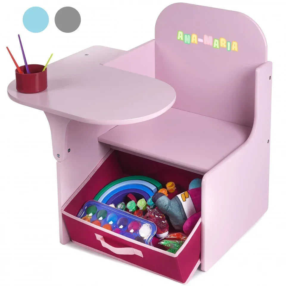 Set Masuta Cu Scaun Incorporat pentru Copii, 3 In 1, Din Lemn Mdf, Varsta 3-6 ani Roz - Default Title