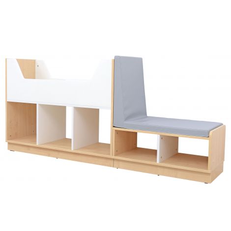 Set mobilier cu bancuta si rafturi Quadro 10 artar cu alb pentru biblioteca, sala de relaxare, asteptare, gradinita si scoala - poza 1